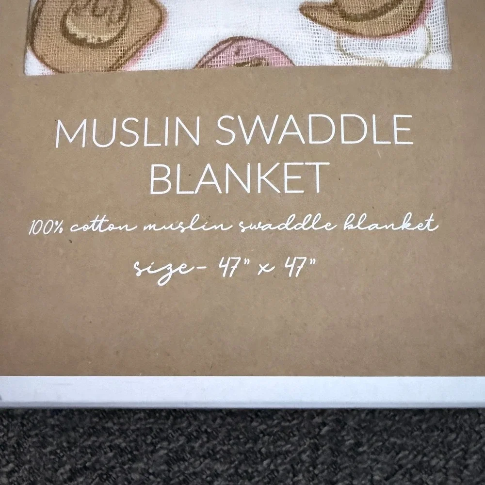Mud Pie Pink Cowgirl Cowboy Hat Muslin Swaddle‎ Blanket Western Rodeo NIB